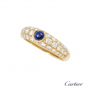 Cartier 18k Yellow Gold Diamond and Sapphire Bombe Ring